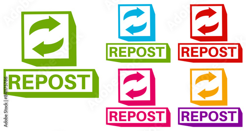 Set collections of repost icons. Share labels template design vector illustrations