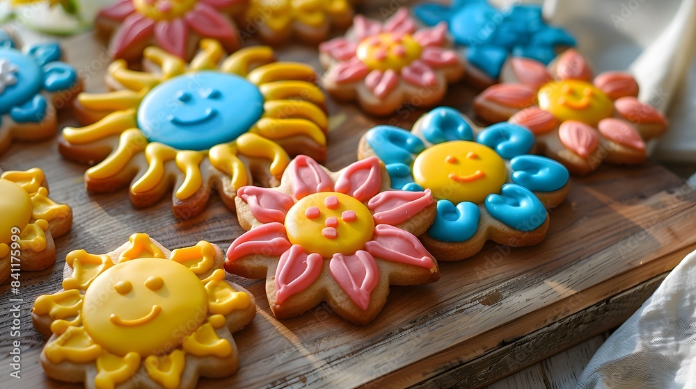 Colorful summer cookies in the shape of sun and flowers Colorful summer cookies in the shape of sun and flowers