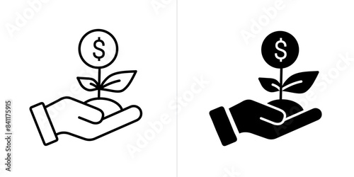 Investment editable stroke and solid web icon set. Vector illustration