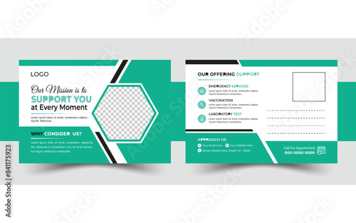 Medical health care postcard template design and Dental care, clinical postcard vector template design.