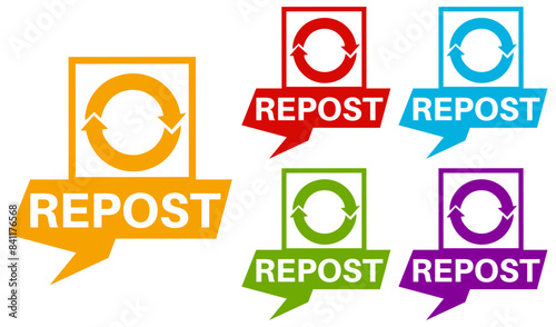Set collections of repost icons. Share labels template design vector illustrations