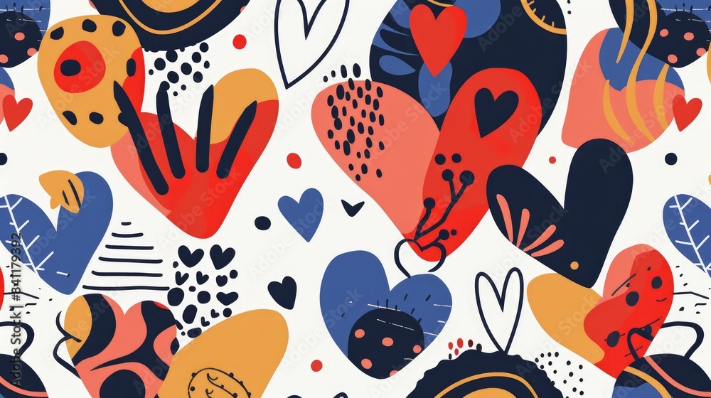 Explore the Heart Abstract Seamless Pattern a cutting edge digital design boasting a chic Scandinavian flair Brimming with contemporary colors and sleek motifs this pattern encapsulates the