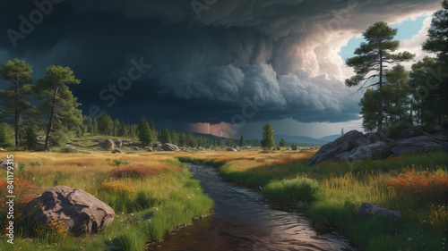 Tranquil Landscape: Storm's Fury Quieted, Nature's Canvas Refreshed, Generative AI