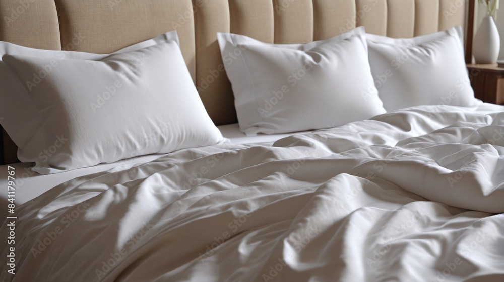 Elegance in Rest: Crisp Linens, Plush Duvets, Serene Slumber, Generative AI Elegance in Rest: Crisp Linens, Plush Duvets, Serene Slumber, Generative AI