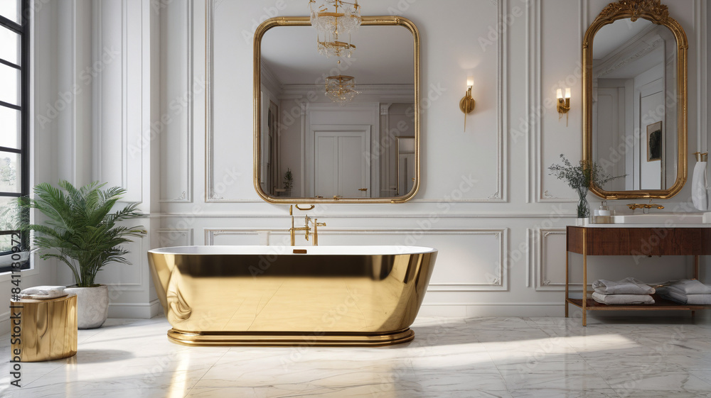 Luxe Bathing Haven: Gold-Trimmed Mirrors, Freestanding Bathtubs, Pampered Bliss, Generative AI Luxe Bathing Haven: Gold-Trimmed Mirrors, Freestanding Bathtubs, Pampered Bliss, Generative AI