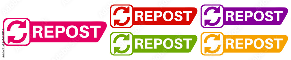 set repost icon labels. Repeat Retweet symbol Vector illustration set repost icon labels. Repeat Retweet symbol Vector illustration