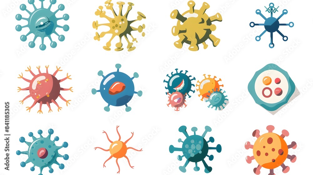 Pack of virus and logos and flat icons isolated on white background Pack of virus and logos and flat icons isolated on white background