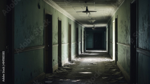 Exploring the haunting corridors of an abandoned asylum, where echoes of the past linger in the shadows, Generative AI