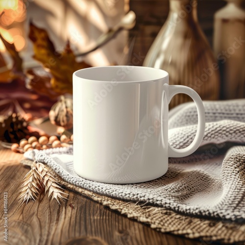 White Coffee Mug 15Oz Mockup, On Harvest Background