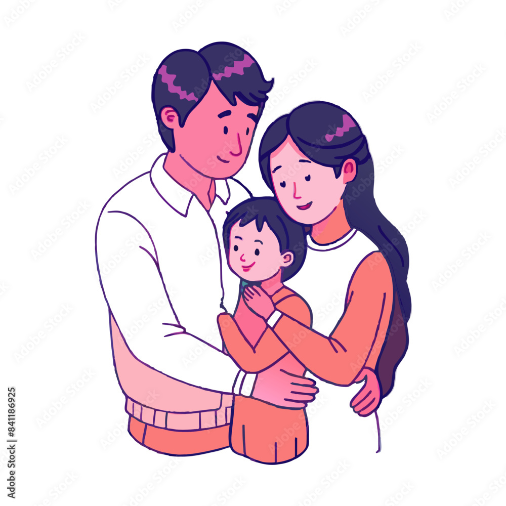 Realistic asian parents hug a children Realistic asian parents hug a children