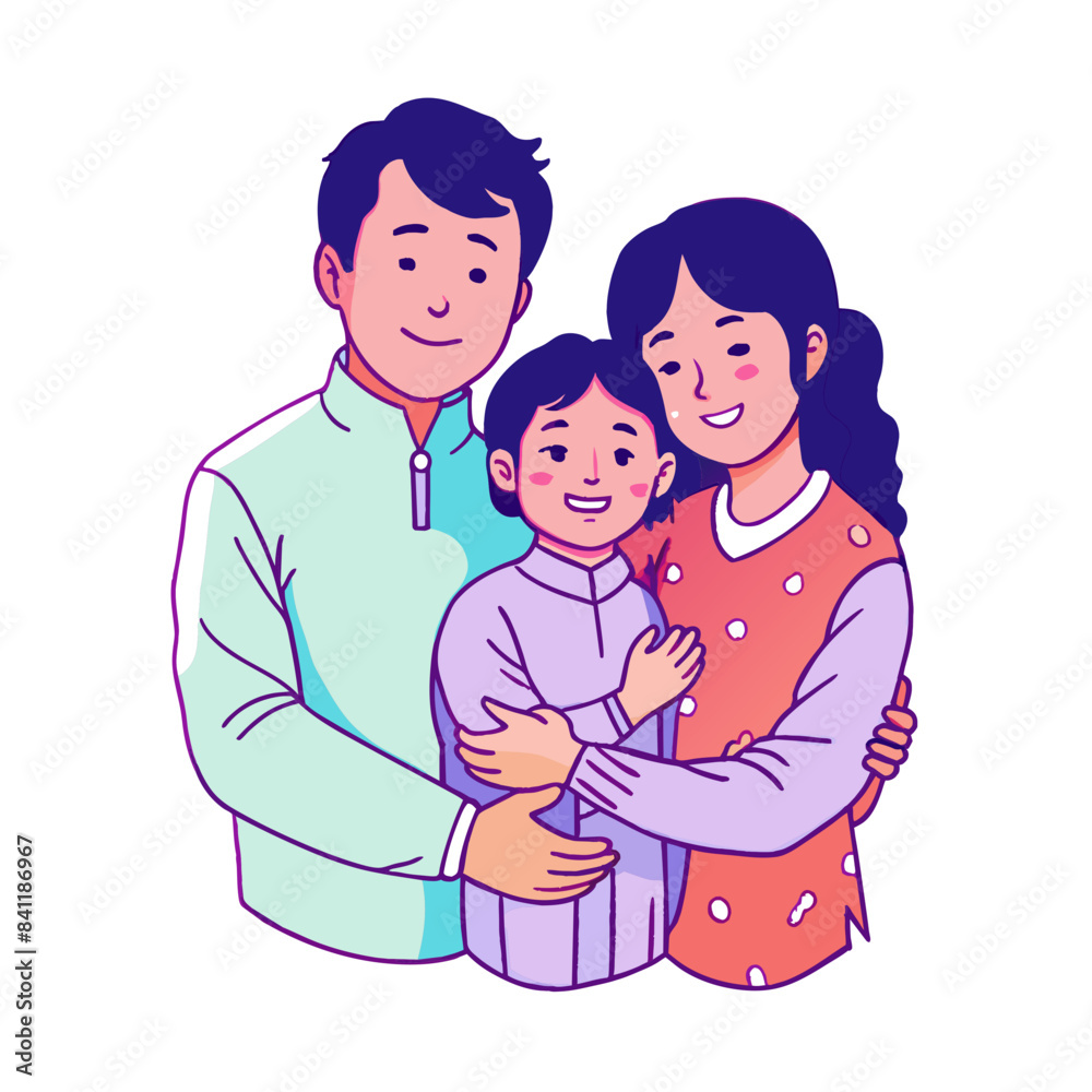 Realistic asian parents hug a children Realistic asian parents hug a children