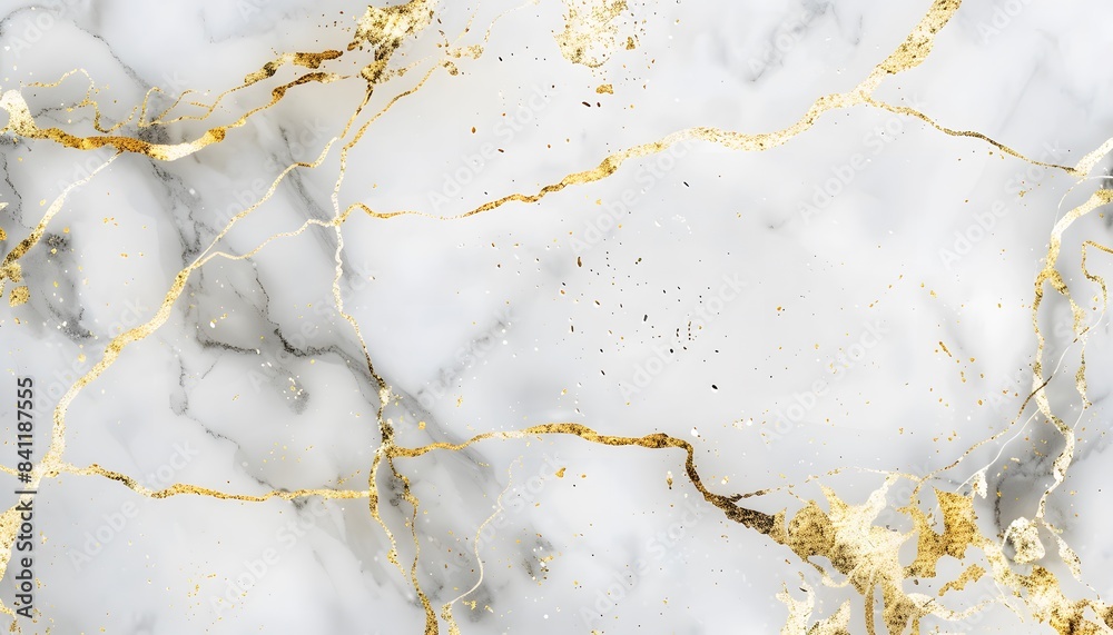 Fototapeta premium White Marble Texture With Golden Veins Seamless Pattern