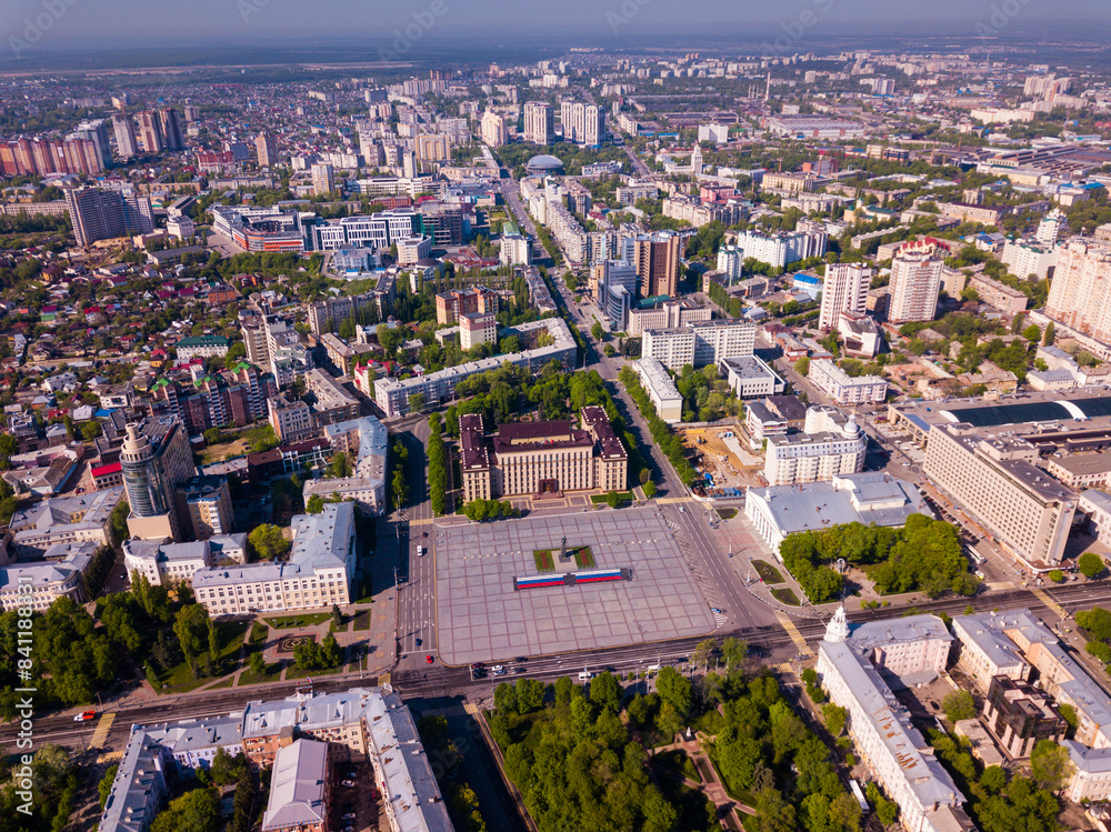 Naklejka premium Aerial summer view of city center and Lenin square in Voronezh, Russia