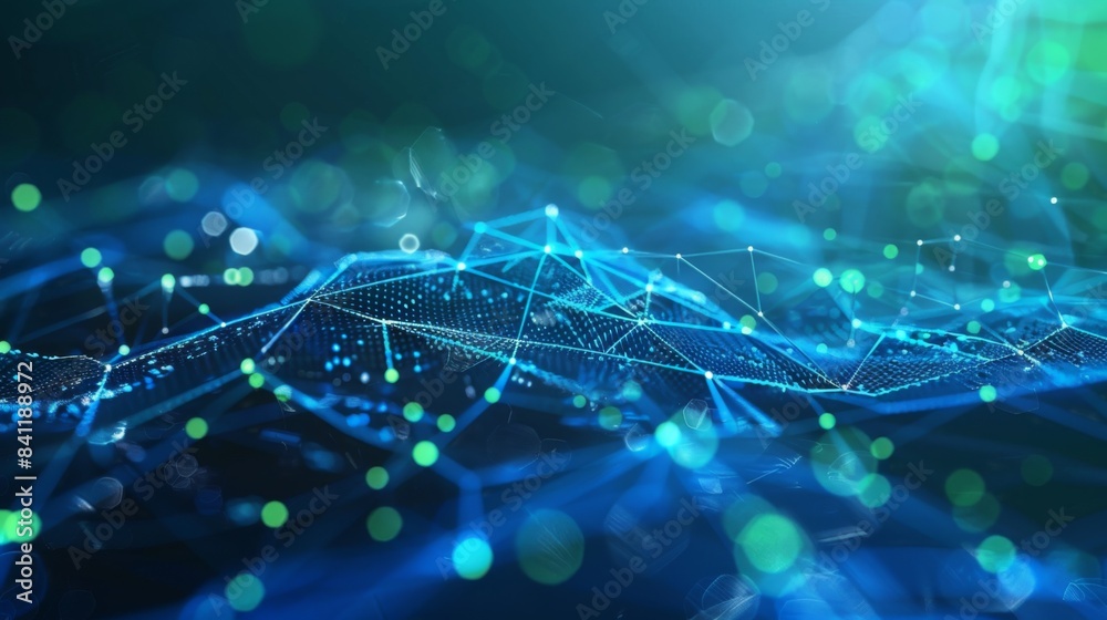 Obraz premium Abstract Digital Network Illustration, Data Flow and Blockchain Technology Integration, Highlighting Modern Connectivity and Security Concepts, graphic for Tech and Business Corporate, banner design, 