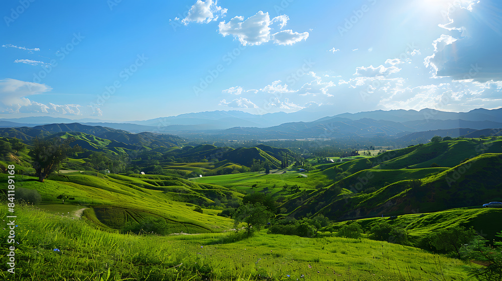 Naklejka premium California Hills Background Colors Lake Elsinore Hills Green, Colorful, and Full of Life