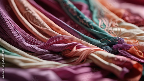 Silken Symphony: Venturing into the silk production hubs, where delicate fibers are transformed into luxurious fabrics, weaving a symphony of elegance, Generative AI
