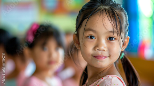 copy space, stockphoto, close up of some primary school students in a primary school classroom in Asia. Back to school theme.