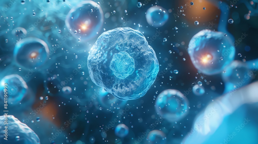 3D illustration of a microscopic view of a cell. 3D illustration of a microscopic view of a cell.