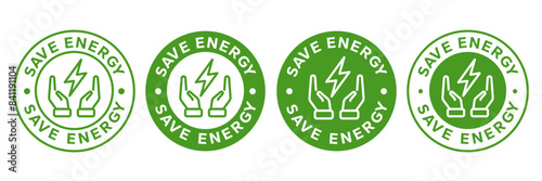 Save energy symbol. Energy icon with green leaf. Eco friendly, environmentally. Eco icon. Vector illustration.	