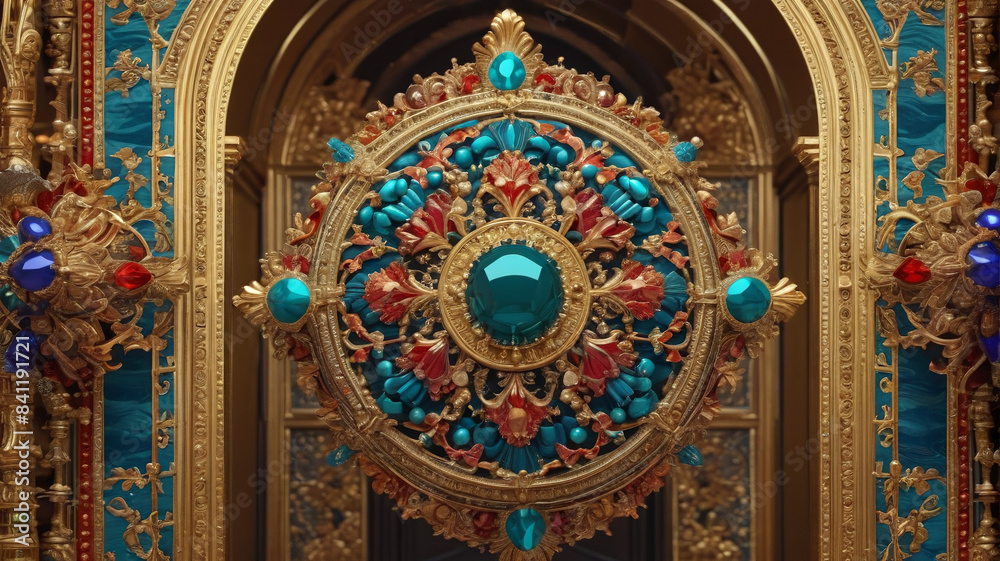 Obraz premium Majestic Ornaments: Roaming through the chambers adorned with majestic ornaments, where every jewel tells a story of conquest, diplomacy, and grand celebrations, Generative AI