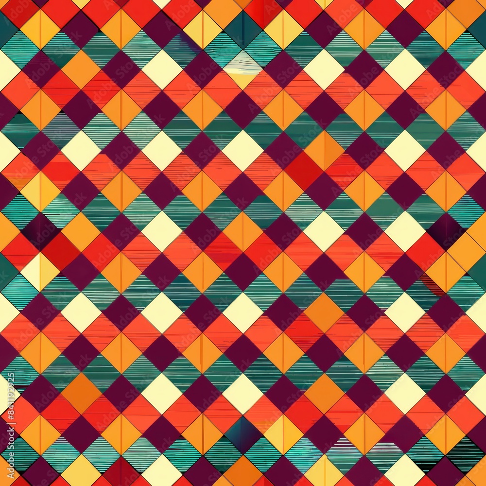 Seamless pattern of diamond-shaped grids in various sizes and colors, creating a dynamic visual effect, Generative AI Seamless pattern of diamond-shaped grids in various sizes and colors, creating a dynamic visual effect, Generative AI