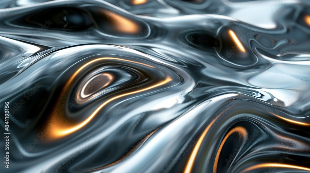 Gleaming Tide: Chrome Waves Illustration Gleaming Tide: Chrome Waves Illustration