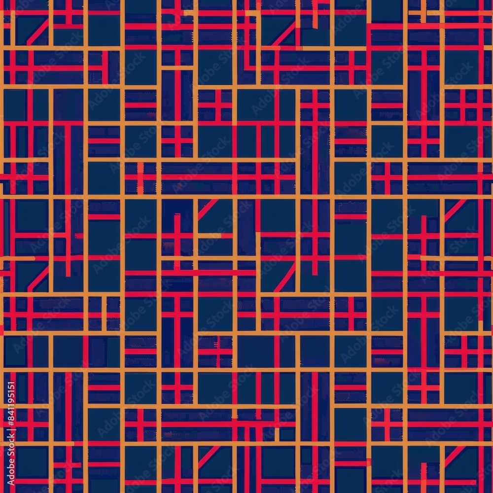 Seamless pattern of grid lines with irregular spacing, creating a sense of randomness and chaos, Generative AI