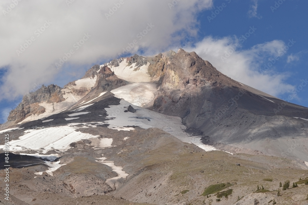 Majestic Peak of Mt. Hood with Glacier in View - Low Angle Shot Majestic Peak of Mt. Hood with Glacier in View - Low Angle Shot
