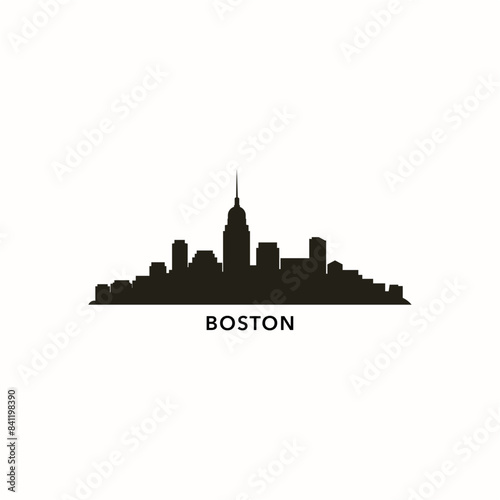 Boston skyline, downtown panorama logo, logotype. USA, Massachusetts state city badge black contour, isolated vector pictogram with monuments, landmarks, skyscraper