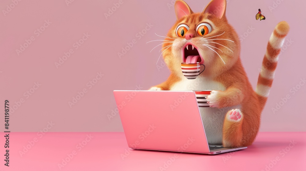 Fototapeta premium cat on laptop cat animal cartoon,