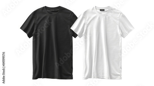 Stylish t-shirts on white background, top view Blank black and white t-shirt mockup, Black oversize t-shirt mockup isolated 
