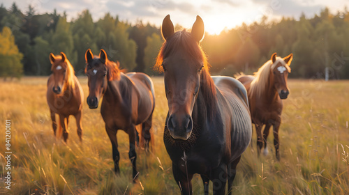 Herd of horses standing on meadow © master graphics 