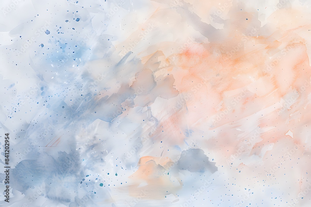 Fototapeta premium Abstract Watercolor Background: Pastel Peach & Blue Splashes