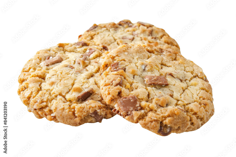 Three cookies with chocolate chips on top Three cookies with chocolate chips on top