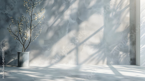 Minimal abstract background for product presentation. Llight on gray plaster wall