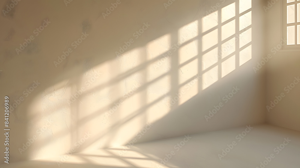 Obraz premium Minimalistic abstract simple gentle light beige background for product presentation with light and beautiful shadow from window on wall