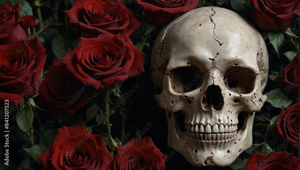 Skull and Rose, vector, vector art Skull and Rose, vector, vector art