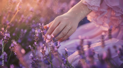 The hand in lavender field photo