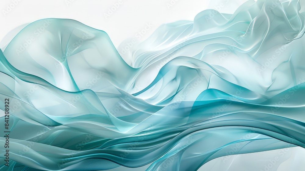 Obraz premium Design an abstract background featuring layered, translucent shapes in shades of blue and green to create a sense of depth and fluidity, reminiscent of underwater scenes.