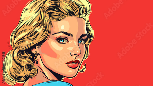 Beautiful blonde woman vector illustration in retro style pin up pop art