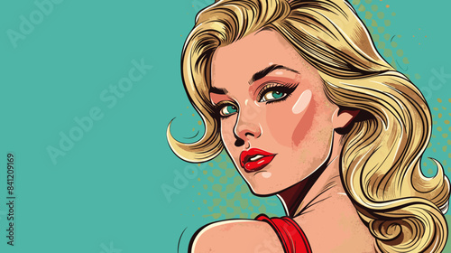 Beautiful blonde woman vector illustration in retro style pin up pop art