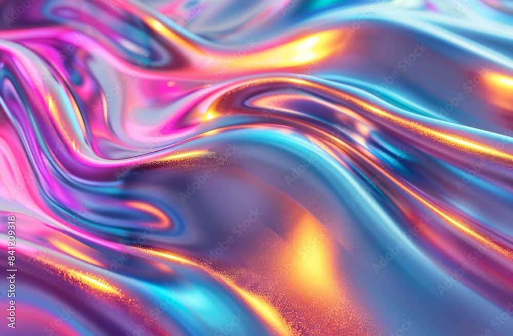 Intensely vibrant holographic neon curved wave with dynamic fluid motion, showcasing a mix of bold colors and glossy, reflective textures in a futuristic abstract design Intensely vibrant holographic neon curved wave with dynamic fluid motion, showcasing a mix of bold colors and glossy, reflective textures in a futuristic abstract design