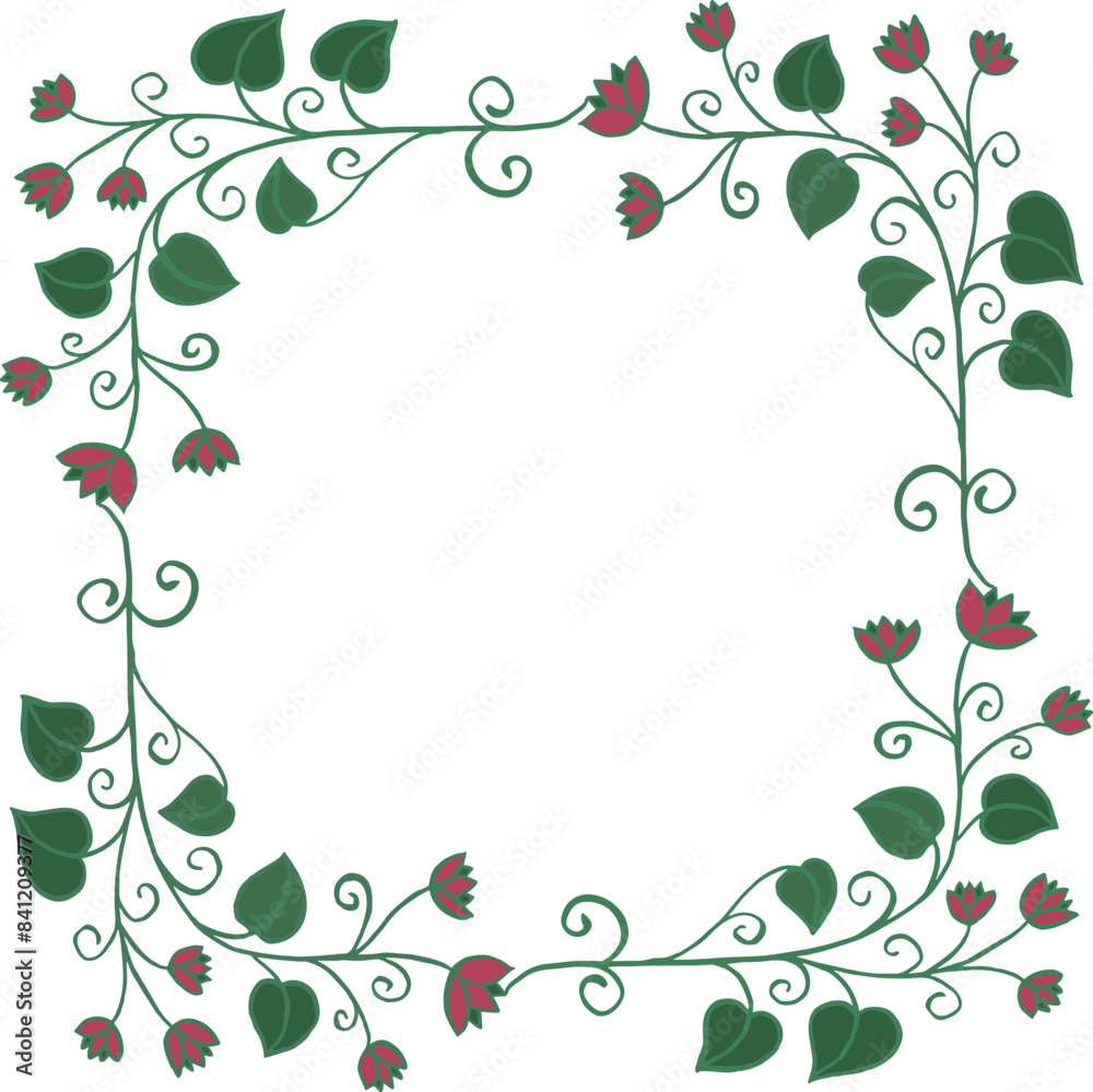 Frame made of twigs with leaves and flowers. Vector illustration. Frame made of twigs with leaves and flowers. Vector illustration.