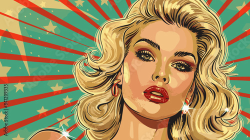 Beautiful blonde woman vector illustration in retro style pin up pop art