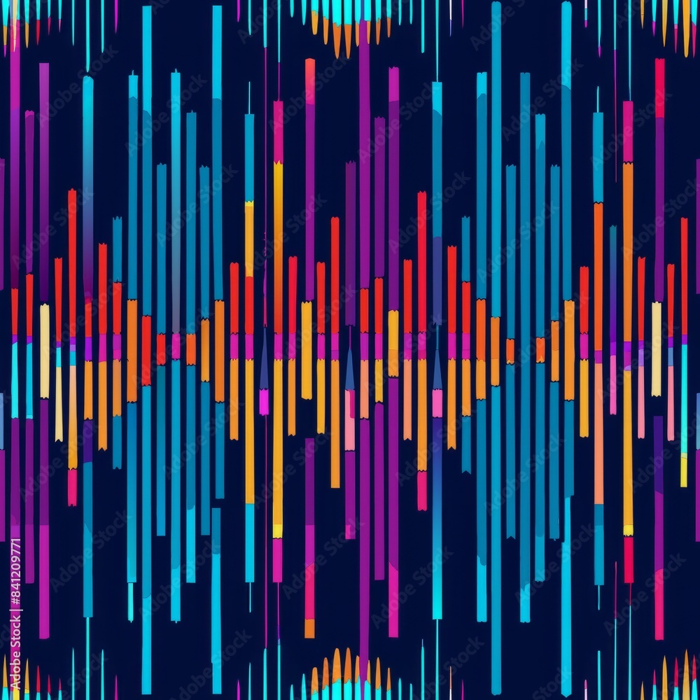 Seamless pattern of glitched-out audio waveforms and sound frequencies, adding a dynamic and rhythmic element to the design, Generative AI Seamless pattern of glitched-out audio waveforms and sound frequencies, adding a dynamic and rhythmic element to the design, Generative AI