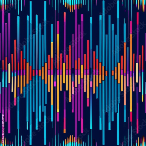 Seamless pattern of glitched-out audio waveforms and sound frequencies  adding a dynamic and rhythmic element to the design  Generative AI