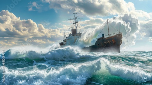 Dramatic Ship Battling Rough Seas, Generative AI