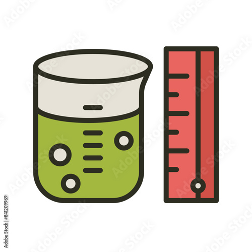 Measurement beaker outline filled color icon. Liquid measuring cup vector icon. Chemistry jug liter capacity measuring illustration image