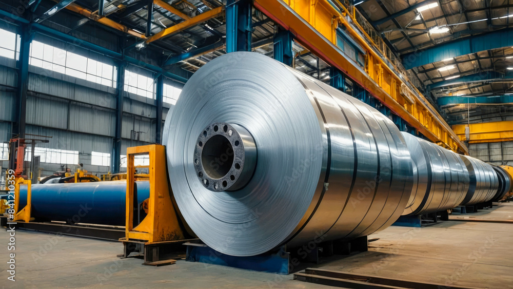 Roll steel, stainless or galvanized steel coil inside factory or warehouse. Include overhead crane, hoist hook Roll steel, stainless or galvanized steel coil inside factory or warehouse. Include overhead crane, hoist hook