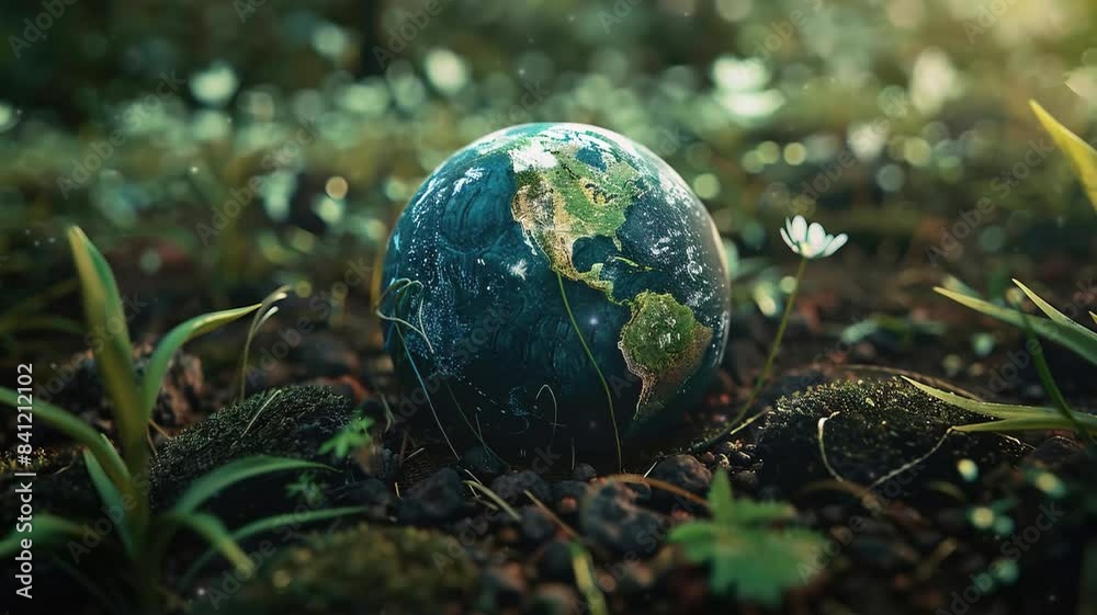Illustration of earth on the ground with nature background Illustration of earth on the ground with nature background